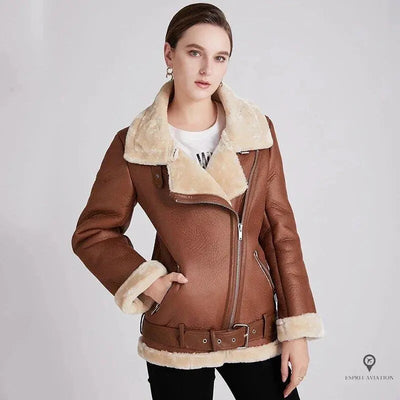 Blouson Aviateur Femme Simili Cuir Marron | Esprit-Aviation